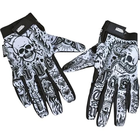 Lethal Threat Tattoo Mens Textile Motorcycle Gloves Black/White XL Cover
