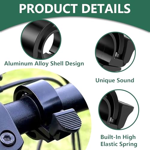 2 PCS Bike Bell Bicycle Bells, Invisible Road Mountain Bike Bells Fits 2.2cm/0.87in Handlebars, Aluminum Alloy Mini Bicycle Bell Horn with Loud Crisp Clear Sound for Adults Boys Girls (Black, Green) - Image 3