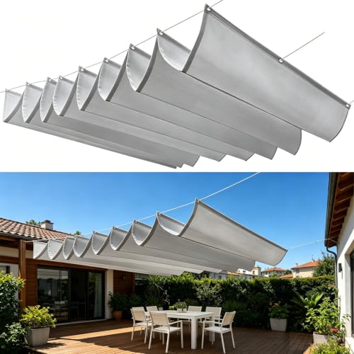 Voile d'ombrage vague rétractable 1x1.9m gris clair imperméable pour terrasse - 2