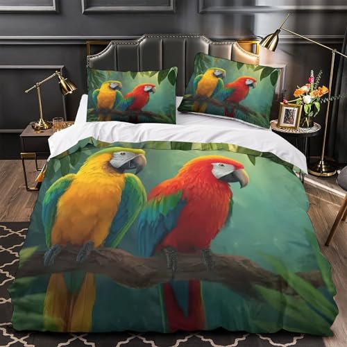 Parure de lit perroquets housse de couette 135x200 microfibre confortable pour lit simple - 2