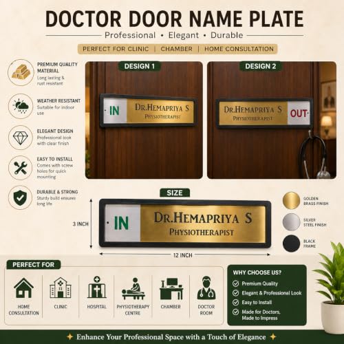 Image of DON'T JUDGE ME Doctor Name Plate with IN /OUT Sliding Indicator, Golden & Silver | Sliding IN /OUT Display, Door Nameplate, Clinic & Office Use, Gold Finish Plate, Customisable Name, Colour :- Golden And Black | Material:- MDF (3 x 14 inches)
