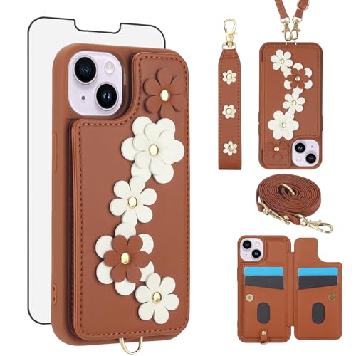 Protection iPhone 14 Plus 5G Asuwish avec bandoulière motif floral