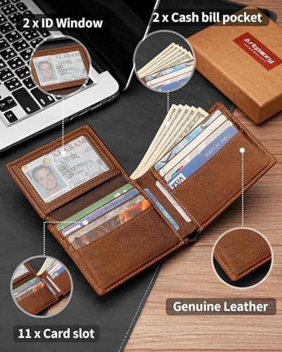 Image of Artpaxy Mens Wallet Bifold Genuine Leather RFID Blocking Wallet for Men with 2 ID Windows 11 Card Holders 2 cash pockets 1 Gift Box