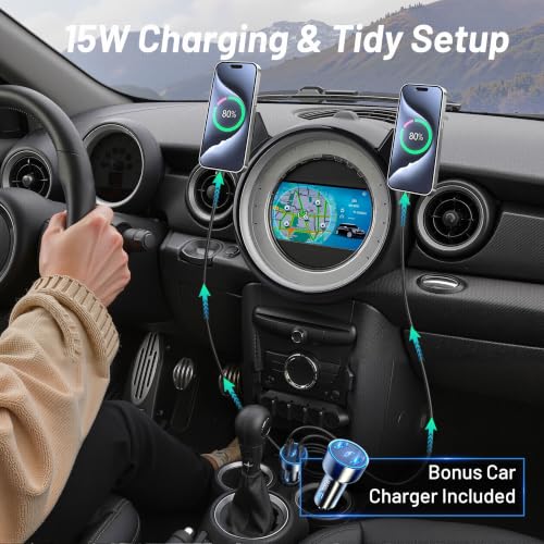 Image of Phone Mount for BMW Mini Cooper (2007-2013 R56, 08-14 R55, 09-15 R57, 12-15 R58 /R59), Magnetic Phone Holder, Magsafe Car Mount Charger, 2PC 15W Wireless Charger, Hands Free, 360, Includes Car Adapter