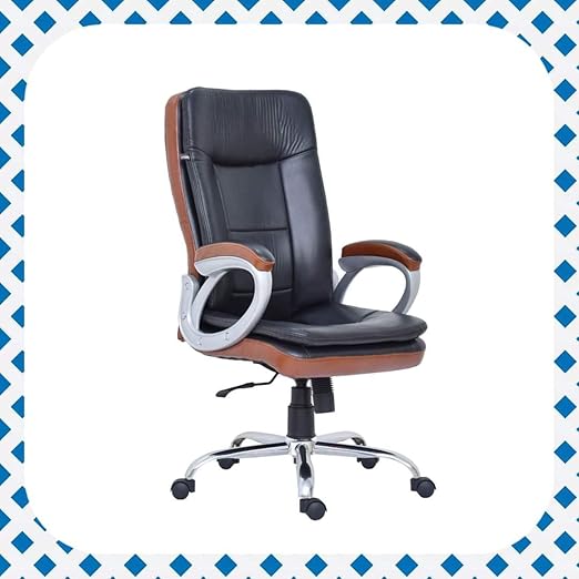 SHREE DHAR Black Leather Executive Office Chair with Padded Seat and