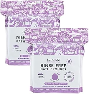 Scrubzz Disposable No Rinse Bathing Wipes - All-in-1 Single Use Shower Wipes, Simply Dampen, Lather, and Dry Without Shampoo or Rinsing (Lavender, 2-Pack)