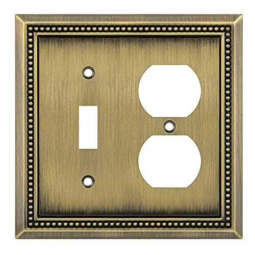 Image of Henne Bery Sunken Pearls Heavy Duty Decorative Wall Plate Switch Plate Outlet Cover (Toggle /Duplex, Antique Brass)