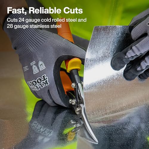 Image of Klein Tools 1302S Aviation Tin Snips, Straight, Long Cut, Heavy Duty Metal Cutting Shears with Forged Steel Blade