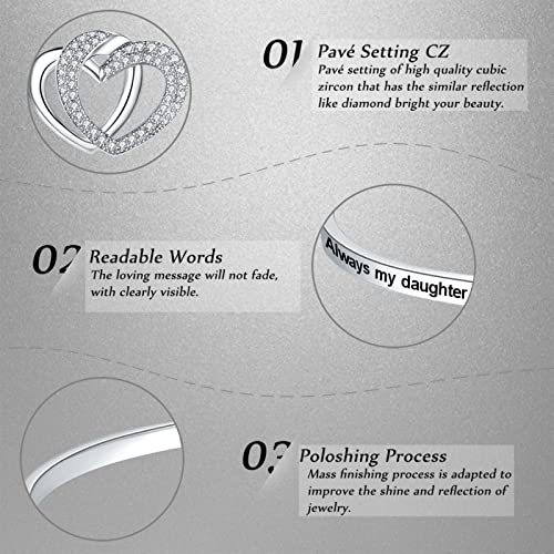 Aihitero Mother’s Day Daughter Gift, ‘Always My Daughter Forever My Friend’ Love Heart Bangle Bracelet, Women Girl White Gold Jewelry, Anniversary Christmas Birthday Present From Father Dad Daddy Mom #TOP2