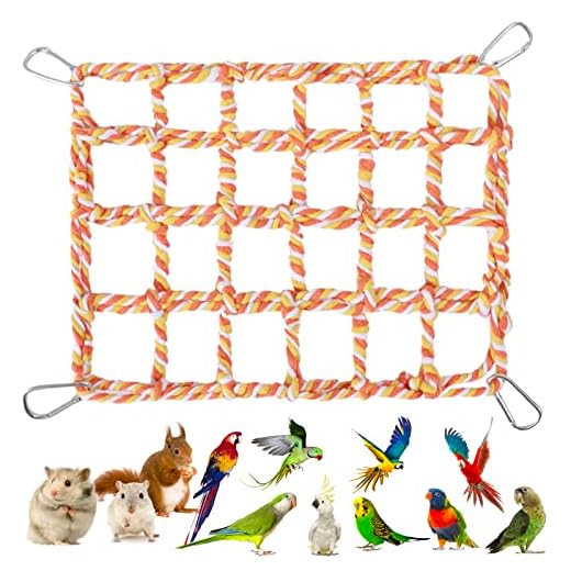 TINGFENG Red de escalada tejida colorida para loros, pájaros, juguetes para ratas, juguete de actividad de animales pequeños, escalera de malla tejida para pájaros (colorido-4naranja)