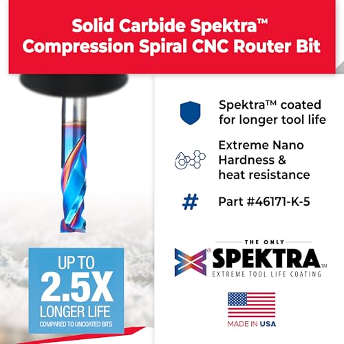 Image of Amana Tool Spektra Extreme Tool Life Coated CNC Compression Spiral Router Bit, 46171-K-5 5 Pack, 3 /8 D x 7 /8 CH x 3 /8 Shk x 3 Inch L 2 Flute