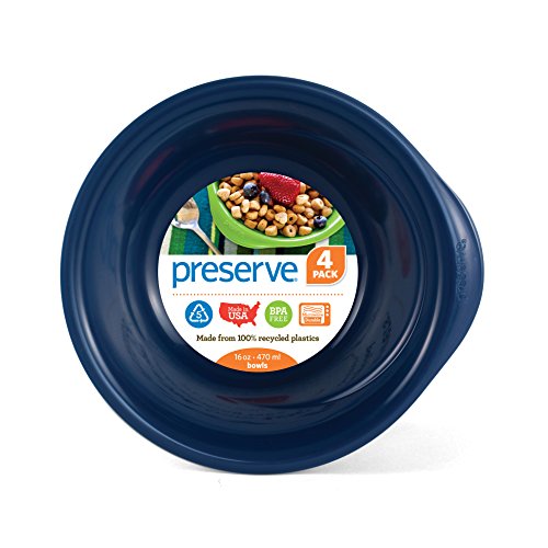 Preserve Everyday 16 Ounce Recycled Plastic Bowls, Set of 4, Midnight Blue