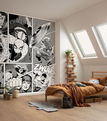 Carta da parati in vinile Marvel Classic Comic Panel Monocromatico, dimensioni 212 x 250 cm, 1 rotolo con 4 pannelli,...