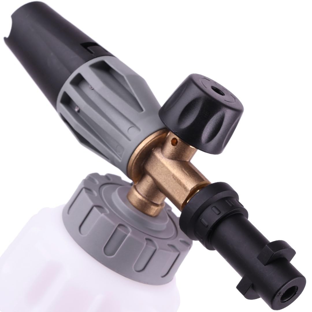 MagicFoam Pianownica – Lanca Pianowa – Dysza – Zbiornik 1000 ml, Regulowana Szerokość i Pozycja Strumienia Piany, Mosiężny Korpus – Złącze Bagnetowe, Kompatybilne z Kärcher K2–K7