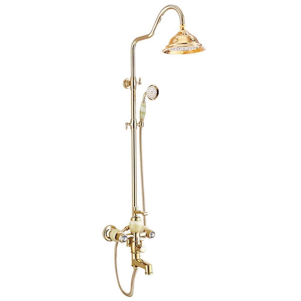Système de douche en laiton brossé antique avec pommeau effet de pluie pour salle de bain rétro