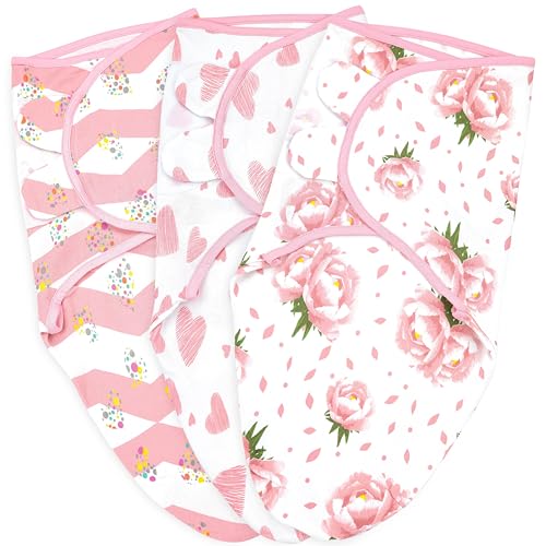 Image of Baby Swaddle Blanket Wrap, 3-Pack Newborn Swaddle Sack, Baby Swaddles 0-3 Months, Swaddles for Newborns, Baby Sleep Sack, Baby Swaddle Blanket Wrap, Pink Floral