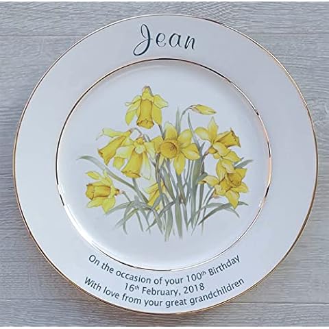 Personalised Daffodils Birthday Plate with Gold Bands Cover