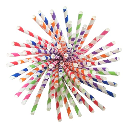 100 Stück Papier Strohhalme, Einweg Abbaubarkes Papier Trinkhalme, Cocktail Farbe Kreative Dekoration Strohhalme, für Smoothies, Saft, Cocktail, Heißgetränk
