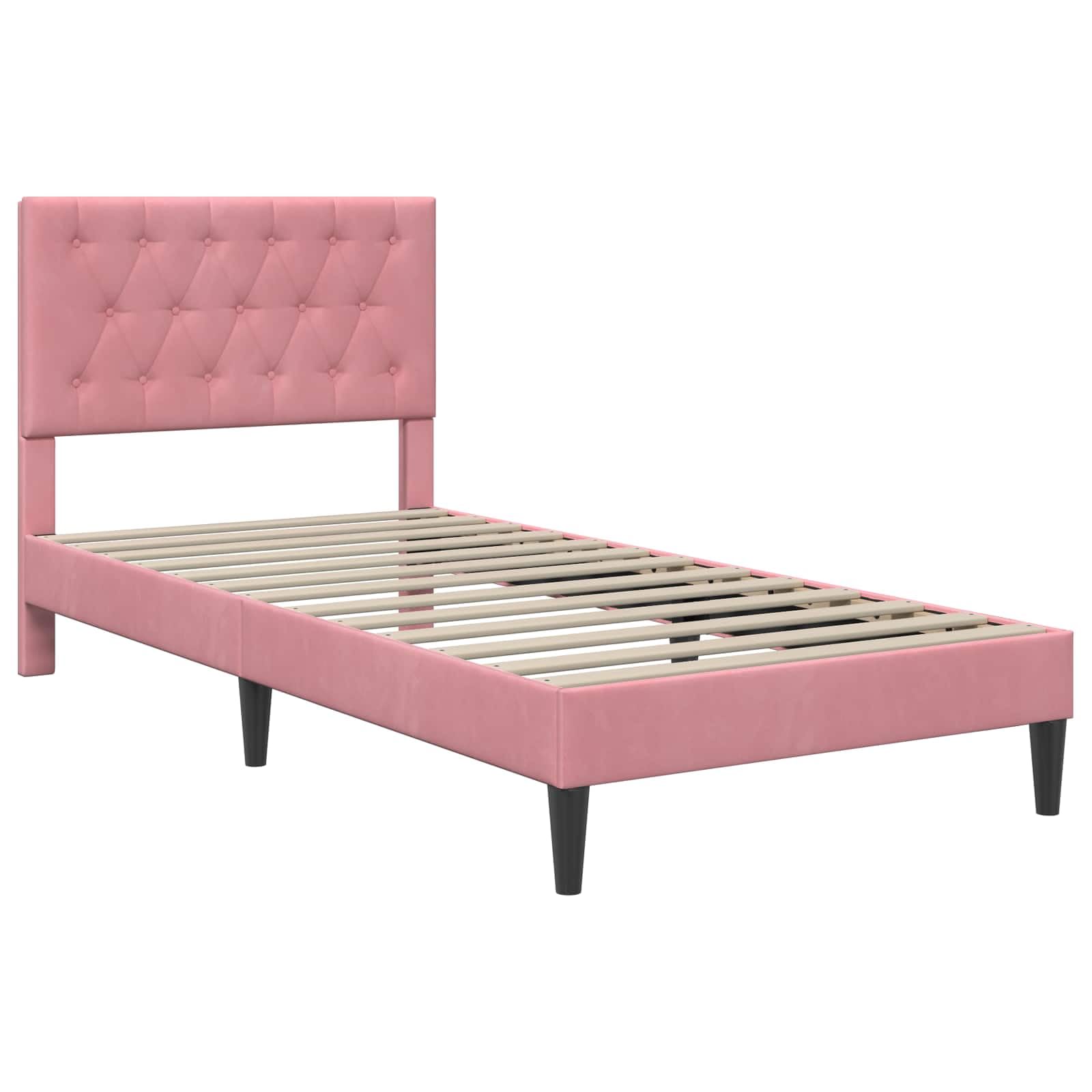 Estructura de cama con colchón de 100 x 200 cm de terciopelo rosa con cabecero, somier de láminas y espacio de almacenamiento, colchón de espuma fría transpirable, funda hipoalergénica, para