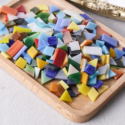 BigOtters 2.2LB Glass Mosaic Tiles, 4 Shapes Mosaic Tiles for Crafts Stained Mosaic Glass Pieces for Home Decoration DIY