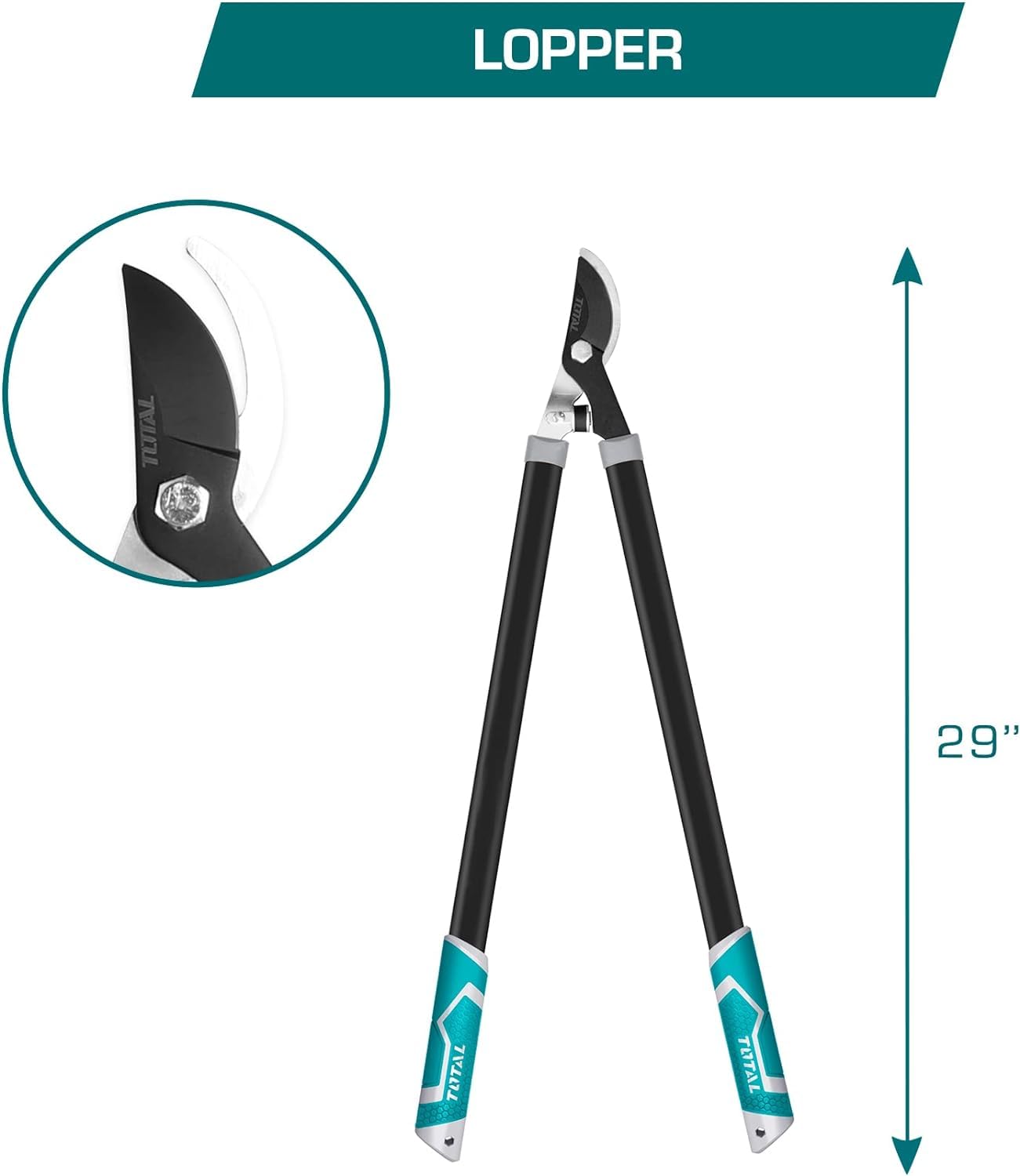 Total Tools - Ensemble de Coupe pour Jardinage Mod. THT1576033 - Set de 3 Ciseaux de Taille: 1 de 220 mm, 1 Cisaille à Haies de 580 mm et 1 à Deux Mains de 725 mm - Kit Complet pour Taille et Jardin
