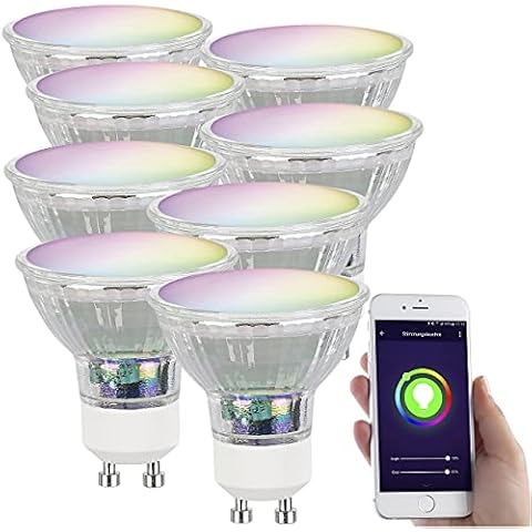 Luminea Home Control GU10 Smart: 8er-Set WLAN-RGB/CCT-Glas-Lampe Cover