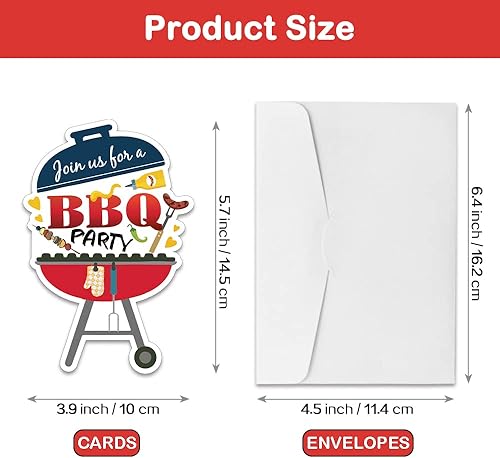 Miniatura 3 de REWIDPARTY Tarjetas de invitación para fiestas temáticas de barbacoa con sobres (juego de 15) invitaciones rellenas en forma de invitaciones de