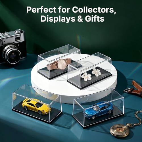 Image of HASTHIP 4-Pack Acrylic Display Cases for 1: 64 Scale Model Cars with Black Base Clear Dustproof Showcase Boxes for Hot Wheels, Matchbox & Diecast Racing Car Collectibles, Display Shelf, 106x46x46mm