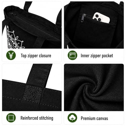 Image of Canvas Tote Bag for Women with Zipper & Pocket(Pack of 1) | Stylish Cotton Handbags for College | Aesthetic Tote Bag for Office, Shopping, Travel, Beach & Daily use