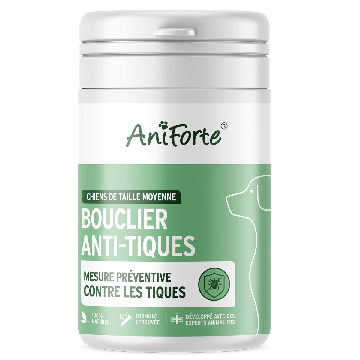 AniForte Bouclier Anti Tique pour Chiens (Poids 10-35 kg) 60 gélules - Protection Anti-tiques pour Chiens, Vraie Barrière Contre Les tiques, Naturel & Efficace