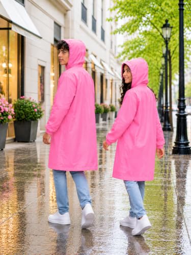 Image of Hooded Waterproof Men's & Women's Raincoat, Lightweight Long Rain Jacket, Button Front, Windproof Outdoor Rainwear | Free Size |