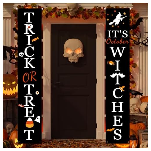 DAZONGE Halloween Decorations, Trick or Treat & It's October Witches Porch Banners for Halloween Hanging Decorations Indoor Outdoor