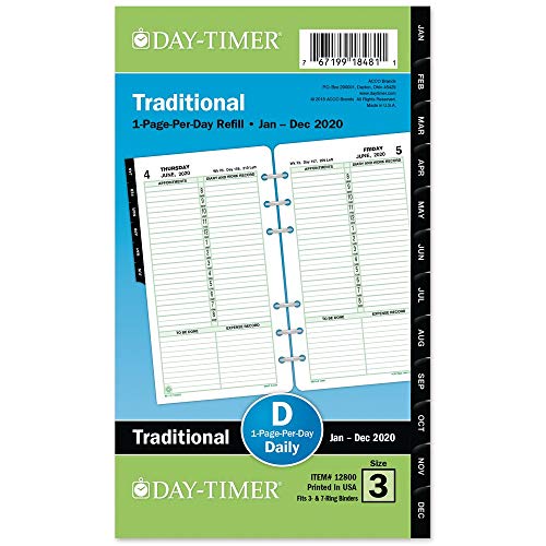 Télécharger Day-Timer 2020 Recharge pour agenda 2020, 8,9 cm x 15,2 cm, portable taille 3, une page par jour, fe Livre eBook France
