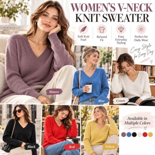Women's Lightweight V Neck Sweater Loose Fit Long Sleeve Pullover 2026 - image 4