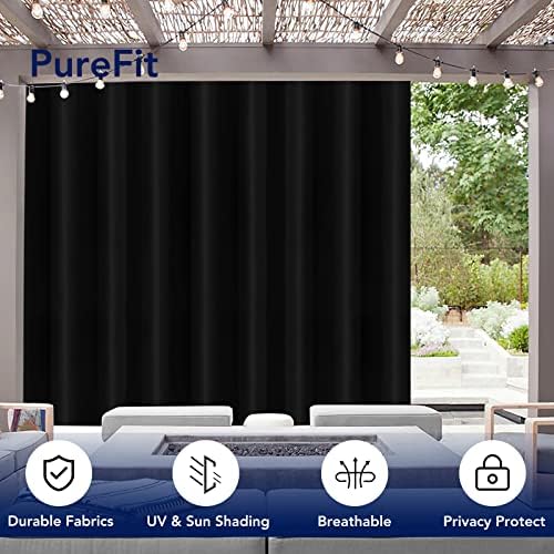PureFit Outdoor Curtains for Patio Waterproof Weatherproof, UV and Fade Resistant Outside Curtains for Gazebo, Front Porch, Pergola, Sun Blocking Privacy Curtain, 120W x 84L inch, 1 Panel, Black — view 2
