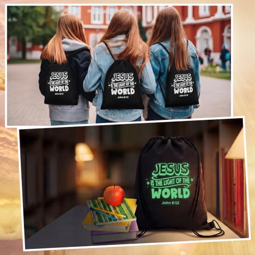 Image of 15 Pcs Jesus Is The Light of The World Drawstring Backpacks Bulk