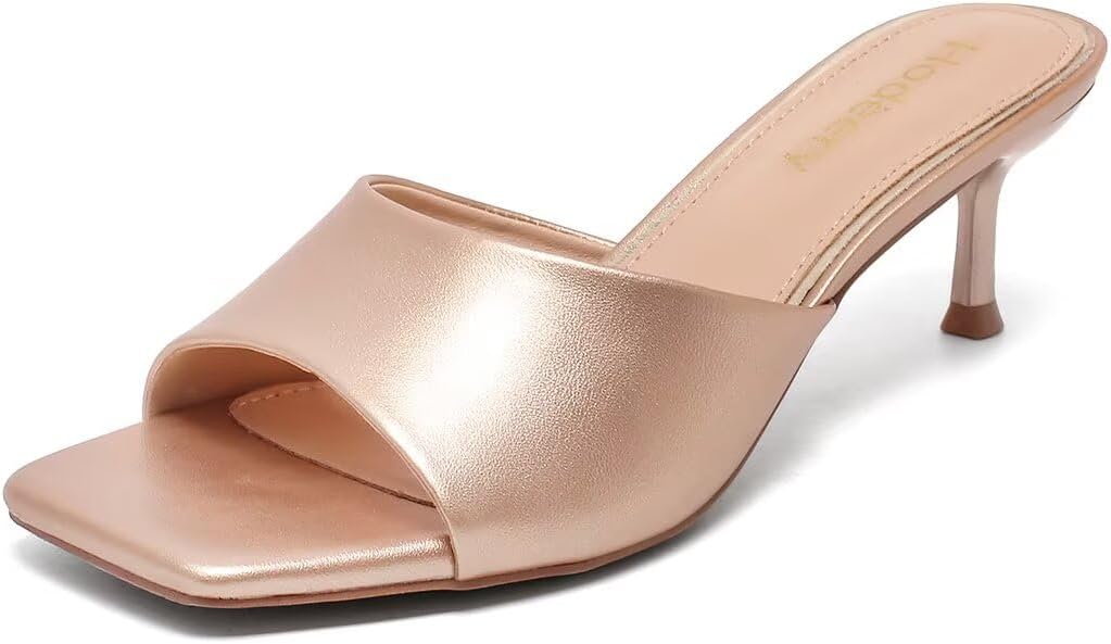 Kitten Heels for Women Short Heel Sandals Slip On Low Heels Square Open Toe 2.17 Inch Casual Dress Comfortable Shoes