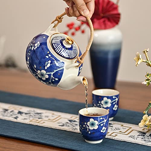 Taimei Teatime Japanese Tea Set, Ceramic Tea Sets With 1 Teapot, 4 Tea Cups, 1 Stainless Infuser, Beautiful Asian Tea Sets For Adults With Blue And White Plum Blossom Patterns, Tea Sets For Women #TOP6