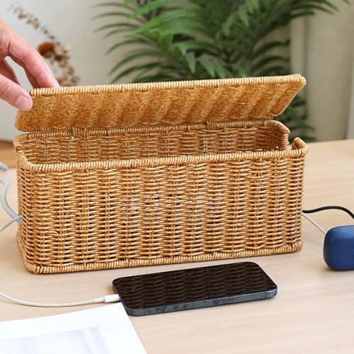 Boîte cache-câble en rotin tressé main pour salon élégant