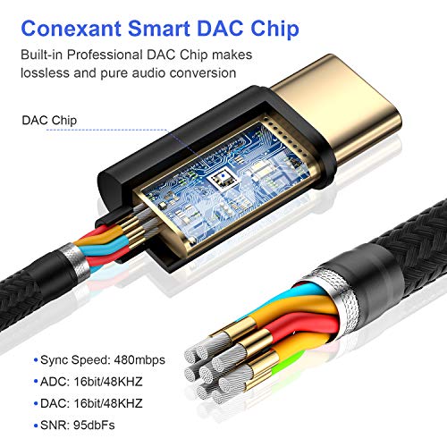 USB C naar 3,5 mm jackadapter, USB C hoofdtelefoonadapter Type C naar 3,5 mm Audio Aux DAC-chipkabel Compatibel met… - Afbeelding 3