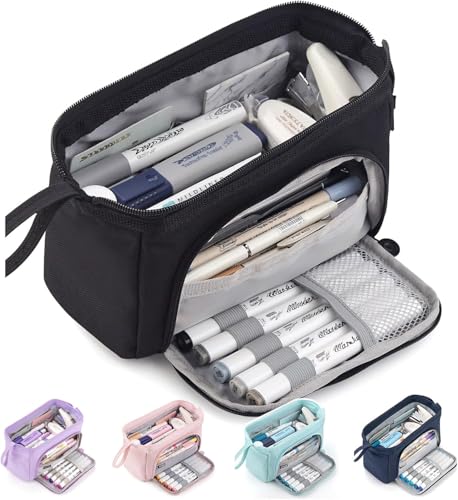 Image of HVOMO Pencil Case Large Capacity Pencil Pouch Handheld Pen Bag Cosmetic Gift for Office School Teen Girl Boy Men Women Adult (Black)