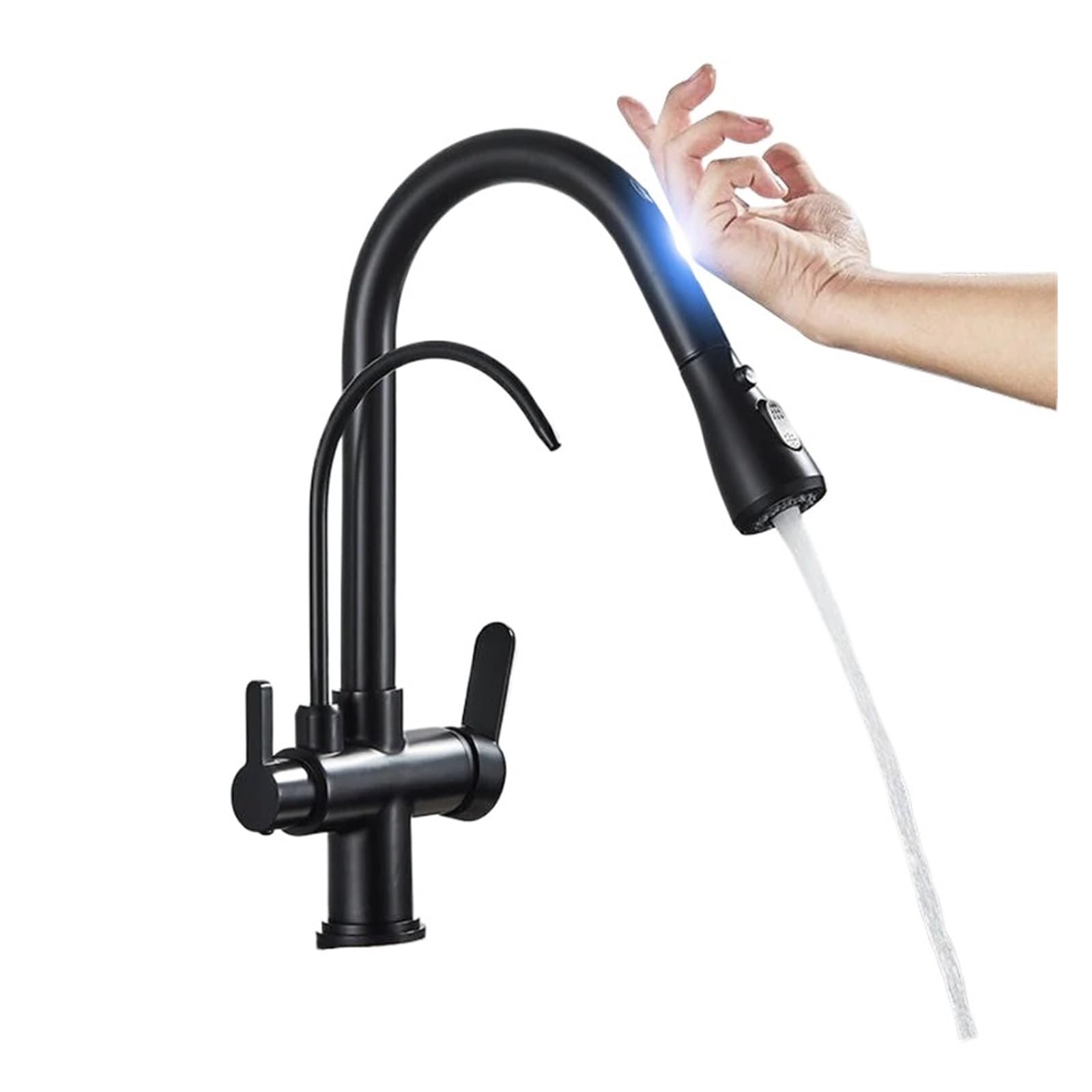 Grifo de fregadero negro y oro con sensor táctil de alta gama para encimera