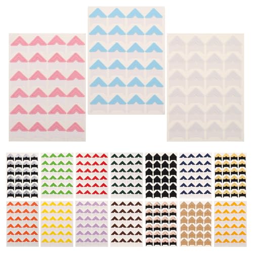 STOBAZA 17 Sheets Multi-hue Adhesive Photo Corner Stickers for Scrapbooks Albums Posters DIY Projects Picture Corner Protectors Easy to Apply for All Photo
