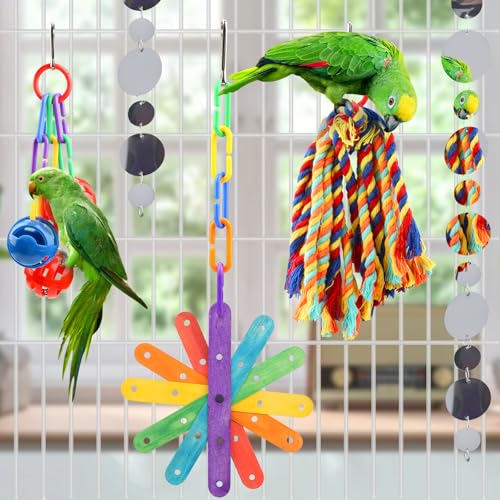 QUOZUO Small Bird Toys Parakeet Cage Accessories, Parakeet Toys, Swing Hanging Standing Chewing Toy, Bird toys for parakeets, Cockatiel, Parrot, 4pcs - Image 6