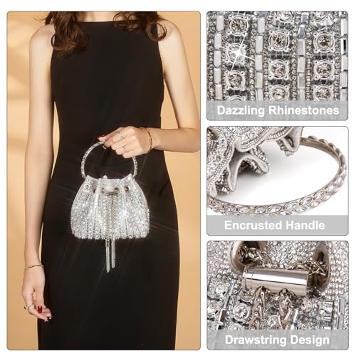 Image of Womens Silver Beaded Hobo Bag Evening Clutch Purse for Wedding Party Prom