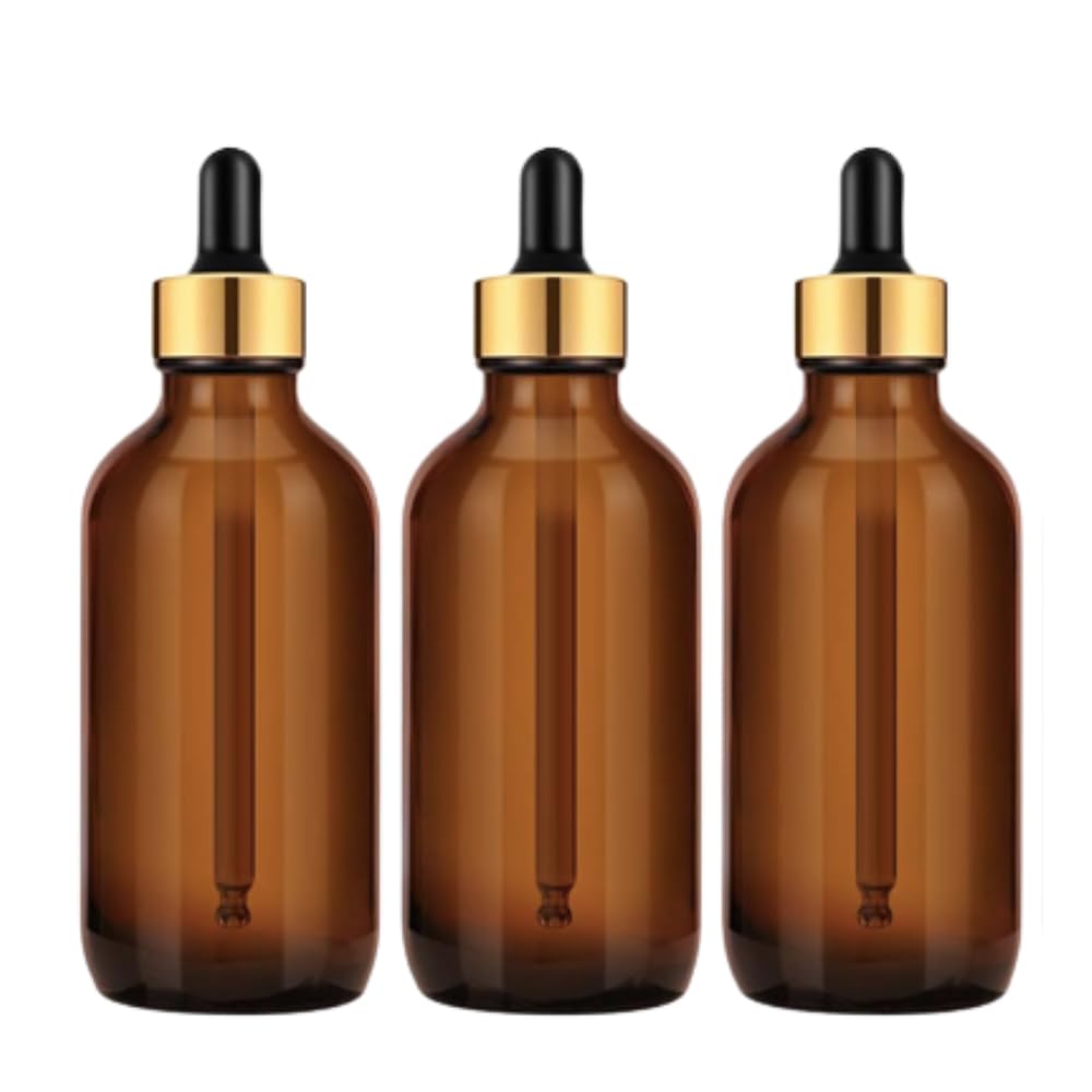 Velpacs 100ml Amber Round Glass Dropper Bottle With Premium Golden Ring and Black Silicone Teat Dropper | For Essential Oils, Skin Care, Cosmetics | Refillable, Travel Size (Pack of 3)-image-4