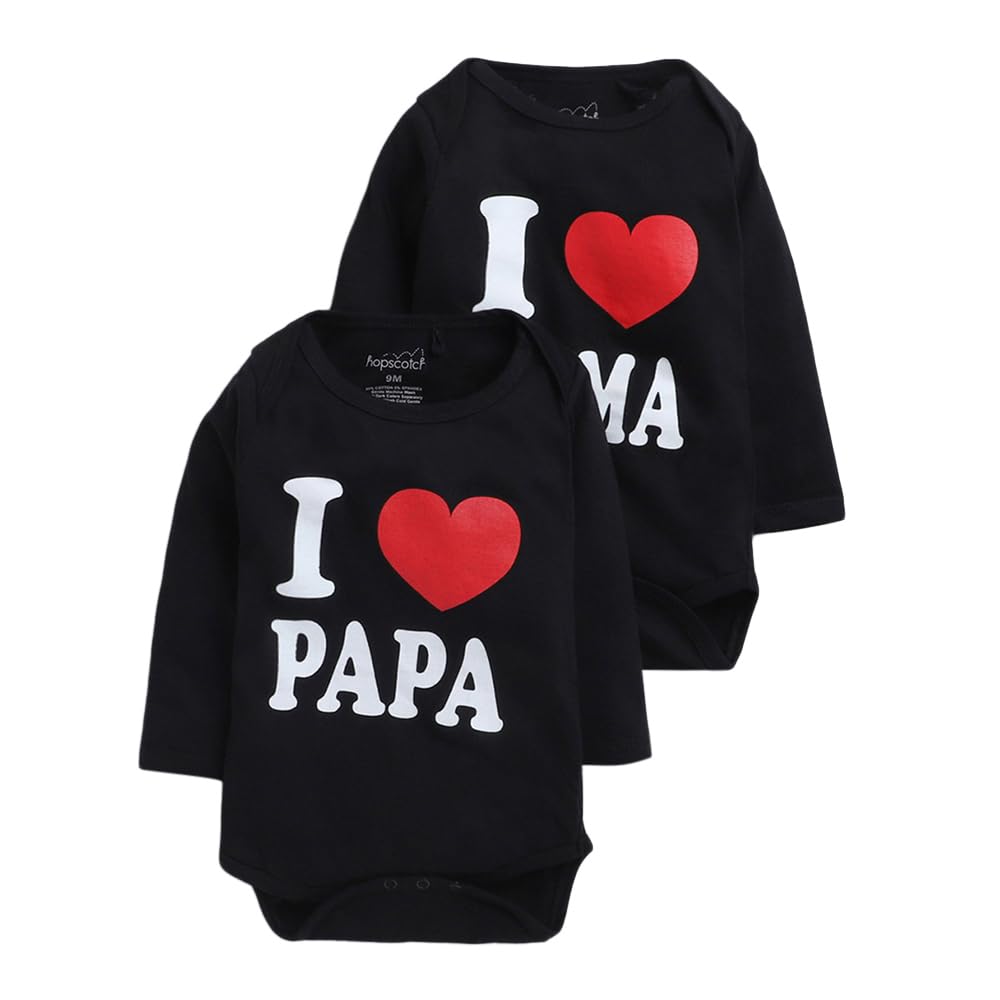 HopscotchBoys and Girls Cotton Text Print Bodysuit Pack Of 2 in Black Color