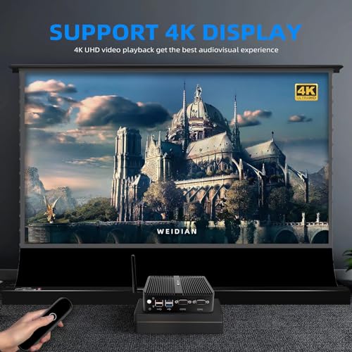 Image of WEIDIAN Fanless Mini PC, Industrial PC, Mini Computer J5005(up to 2.8GHz), 4K HD+VGA Dual Dispaly Output, 2Gigabit Ethernet, 4USB, 2RS232 COM, Win11, WiFi, BT(4GB RAM 128GB SSD)