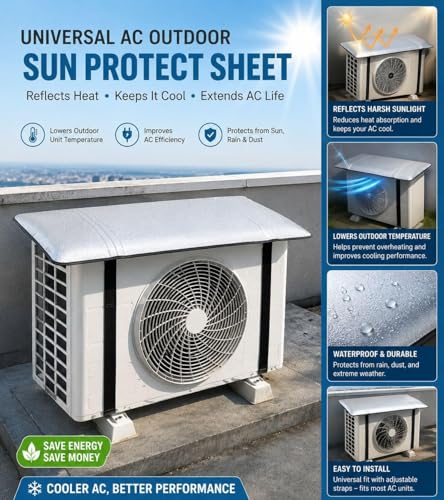Image of Heavy-Duty Outdoor AC Cover, Waterproof, with Reflective Sun Shield, Split AC Outdoor Unit Protective Cover Univesal Size, 1,1.5 Ton 2 Ton