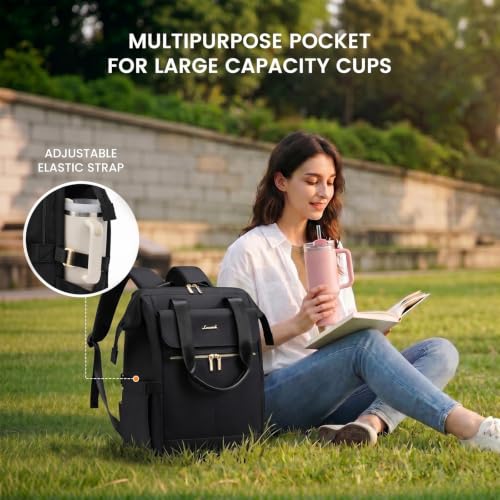 Image of LOVEVOOK Laptop Backpack for Women, 15.6 Inch Work Laptop Bag with USB Port, Fashion Teacher Nurse Backpack Purse, Waterproof Travel Computer Backpack with Organizer Bag, 2PCS, Black